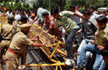 Police lathicharge BJPs youth wing activists during protest over law and order situation in UP